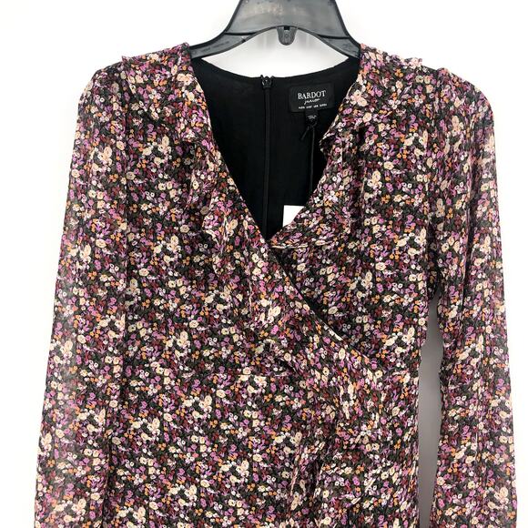 BARDOT JUNIOR Girls Cassidy Wrap Dress Size 18 Black Pink Floral Long Sleeve NWT - Picture 3 of 12